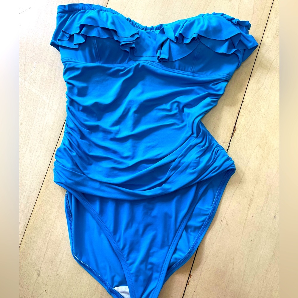 La Blanca Blue Ruffled One Piece Swimsuit
